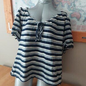 BloomChic Plus Size Navy Grey and Cream Striped Top Size 22-24